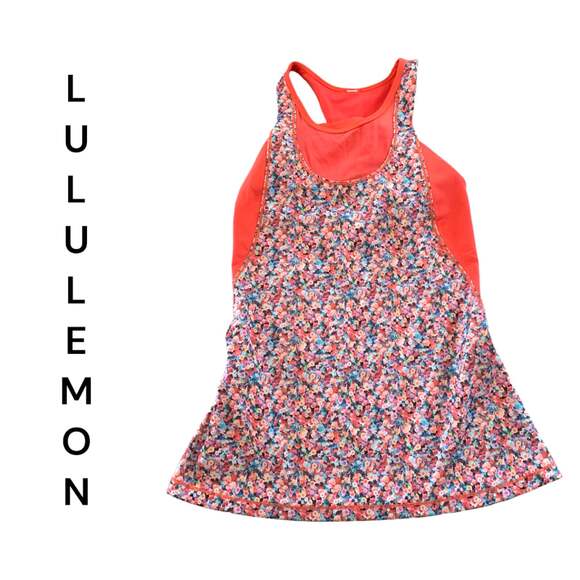 Lululemon mesh with me salmon pink floral racer back print woman’s size 6 dot - Picture 1 of 7